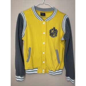 Harry Potter Varsity Jacket Women Medium Hufflepuff Snap Button Lightweight